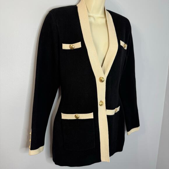 Express Tipped Novelty Button Sweater Jacket Black Preppy Casual Wardrobe Sz S - Picture 10 of 13